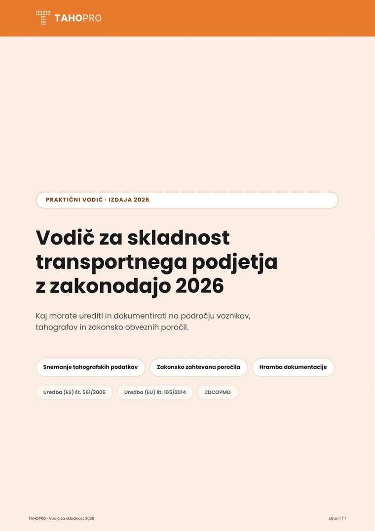 Naslovnica vodiča: Vodič za skladnost transportnega podjetja z zakonodajo 2026