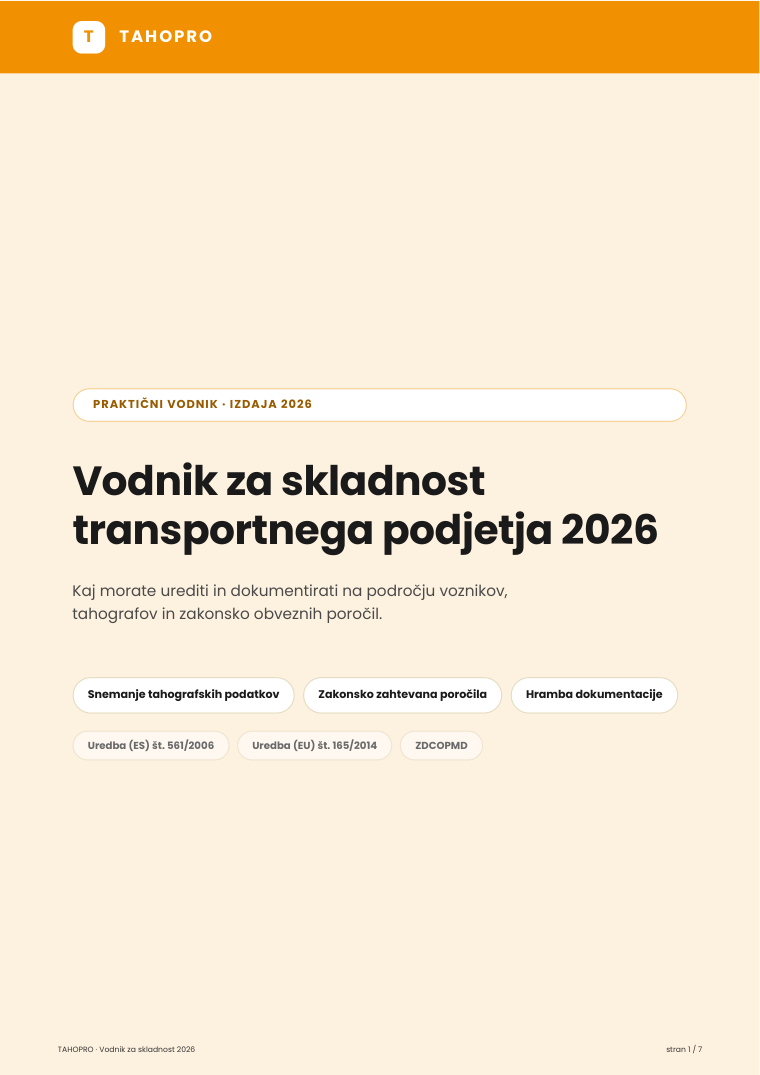 Naslovnica vodiča: Vodnik za skladnost transportnega podjetja 2026
